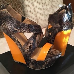 Snake skin strappy wedges